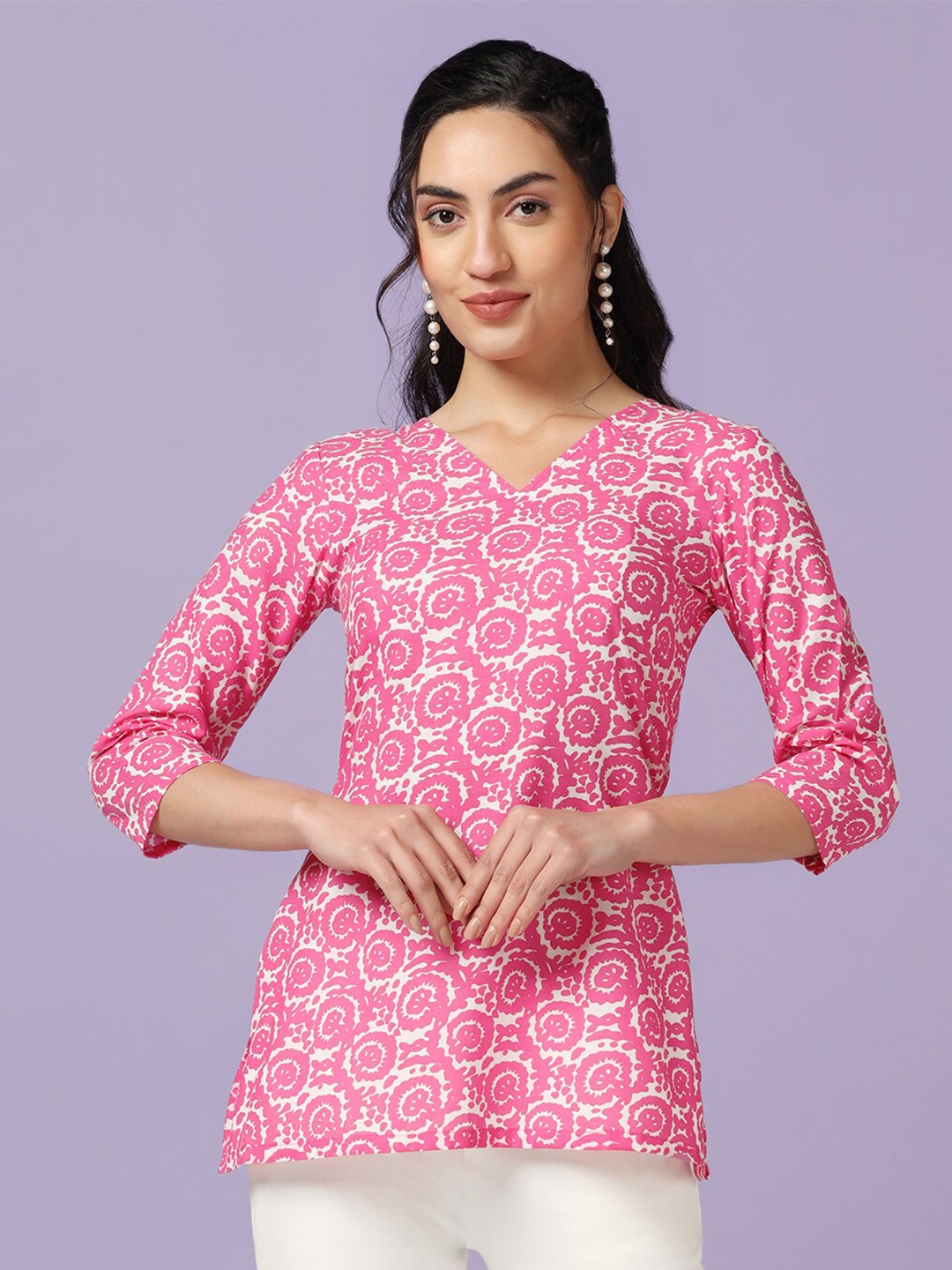 

FASHION DREAM Geometric Printed A-Line Top, Pink