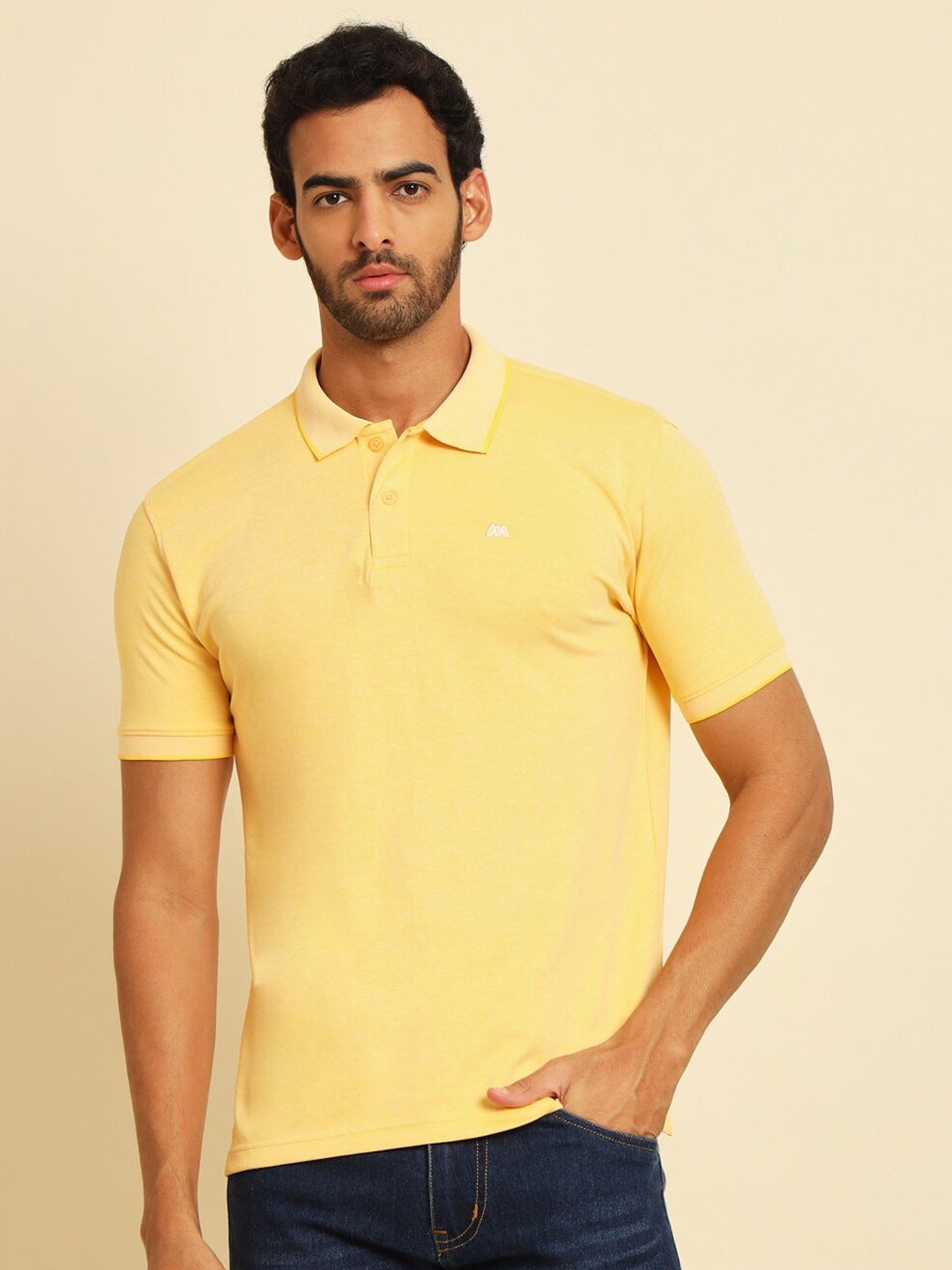 

MUWIN Polo Collar Short Sleeves Regular T-shirt, Yellow