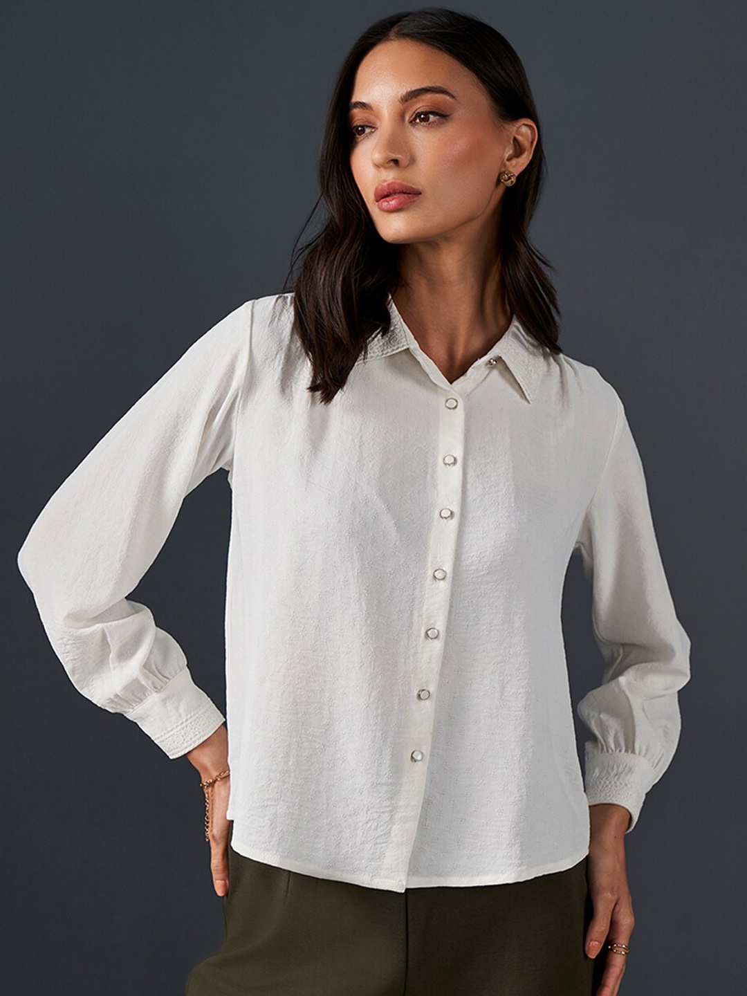 

AND Shirt Collar Cuff Sleeve Top, White