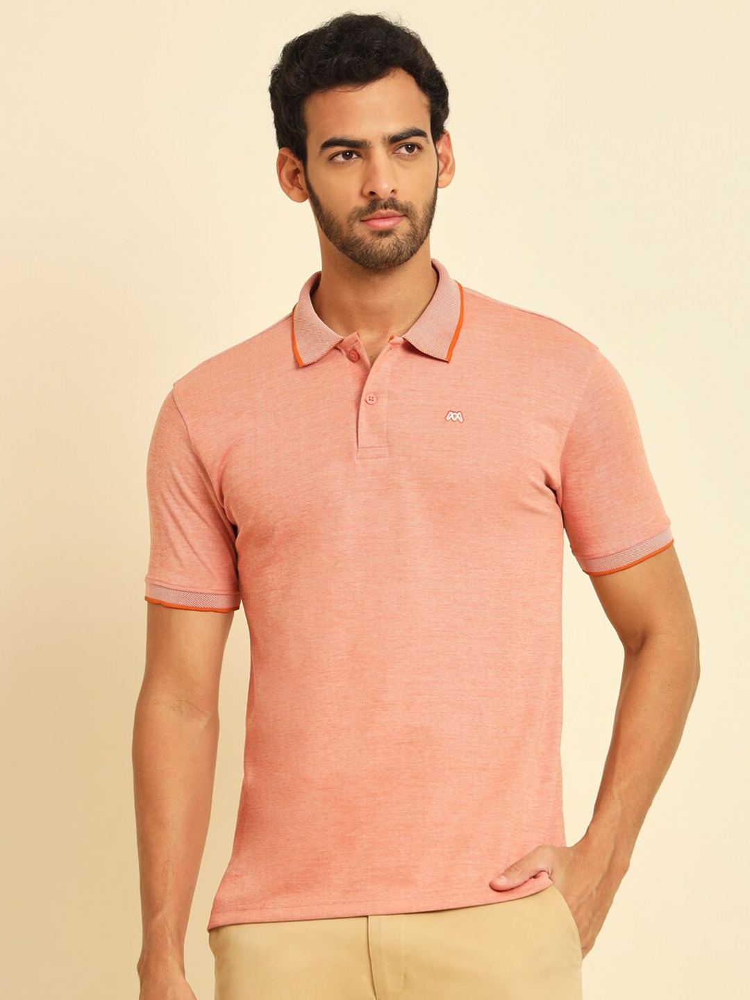 

MUWIN Polo Collar Short Sleeves Regular T-shirt, Peach