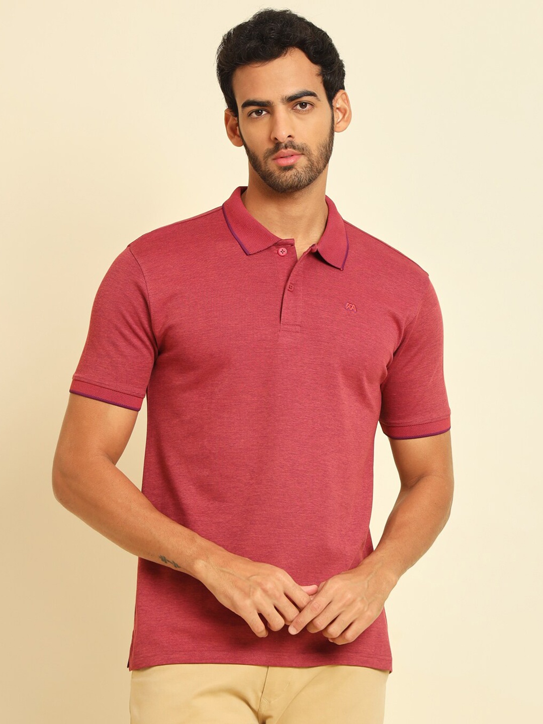 

MUWIN Polo Collar Short Sleeves Regular T-shirt, Red