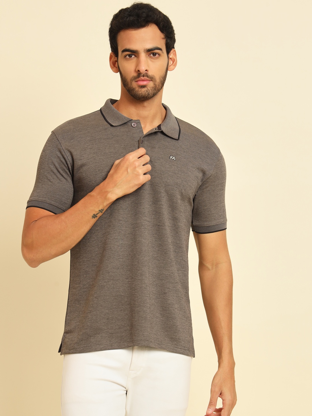 

MUWIN Polo Collar Short Sleeves Regular Fit Casual T-shirt, Brown