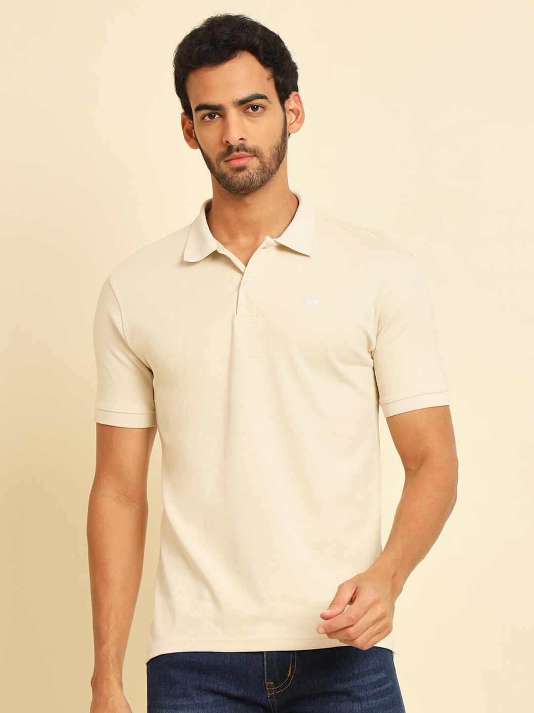 

MUWIN Polo Collar Short Sleeves Regular T-shirt, Beige