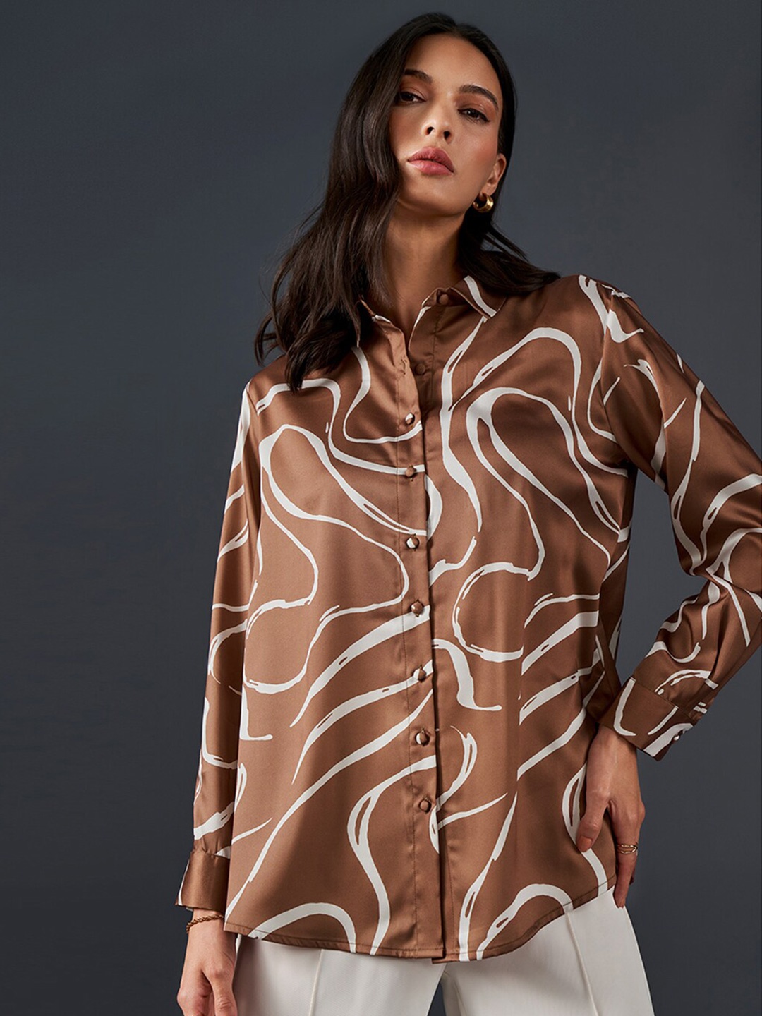 

AND Abstract Printed Casual Shirt, Brown