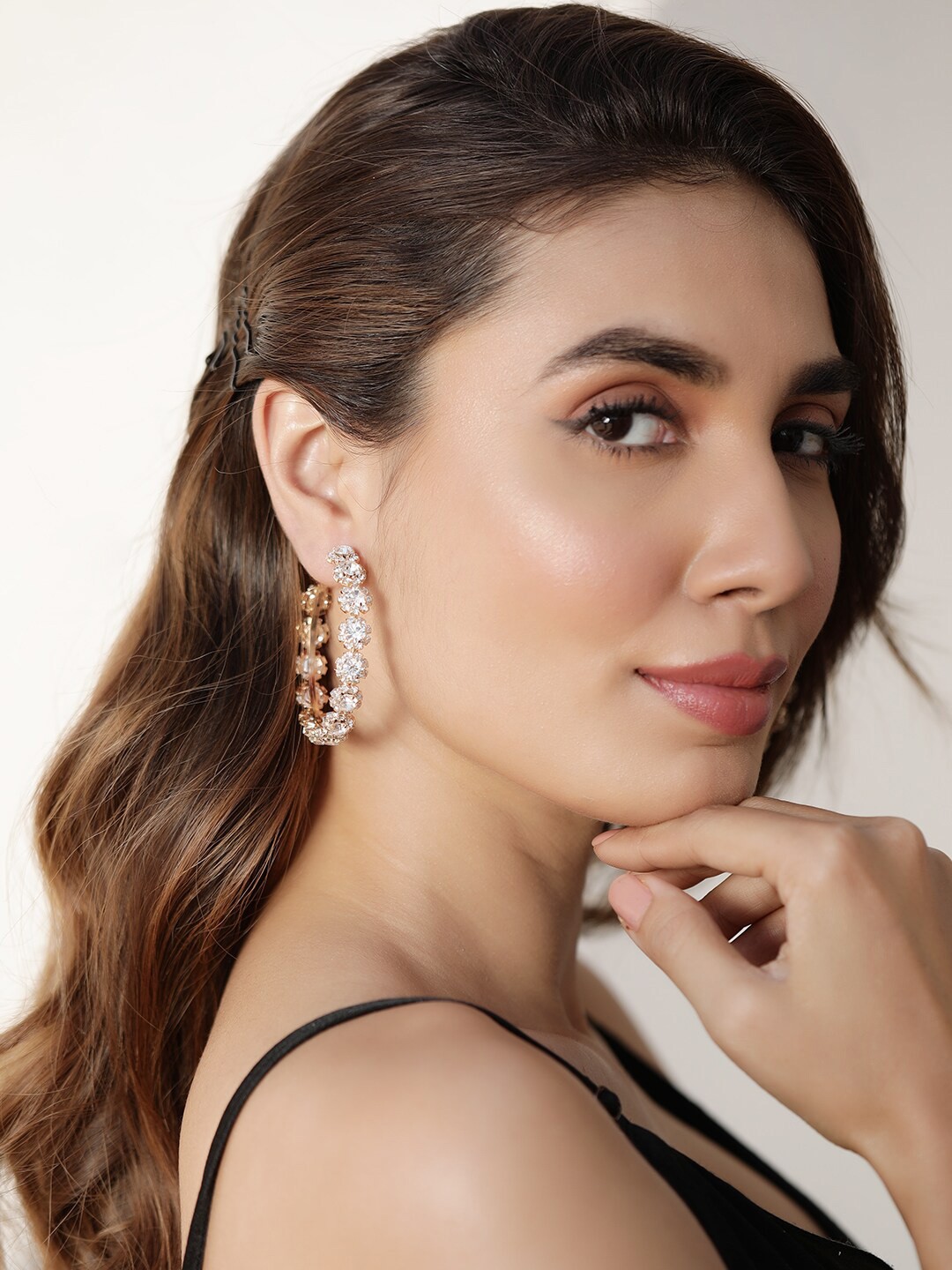 

Rubans 18 KT Gold Plated CZ Hoop Earrings