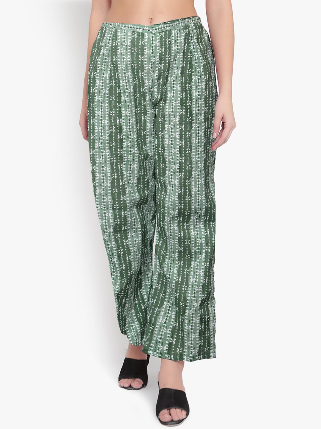 

Indietoga Women Printed Ethnic Printed Comfort Easy Wash Parallel Trousers, Green