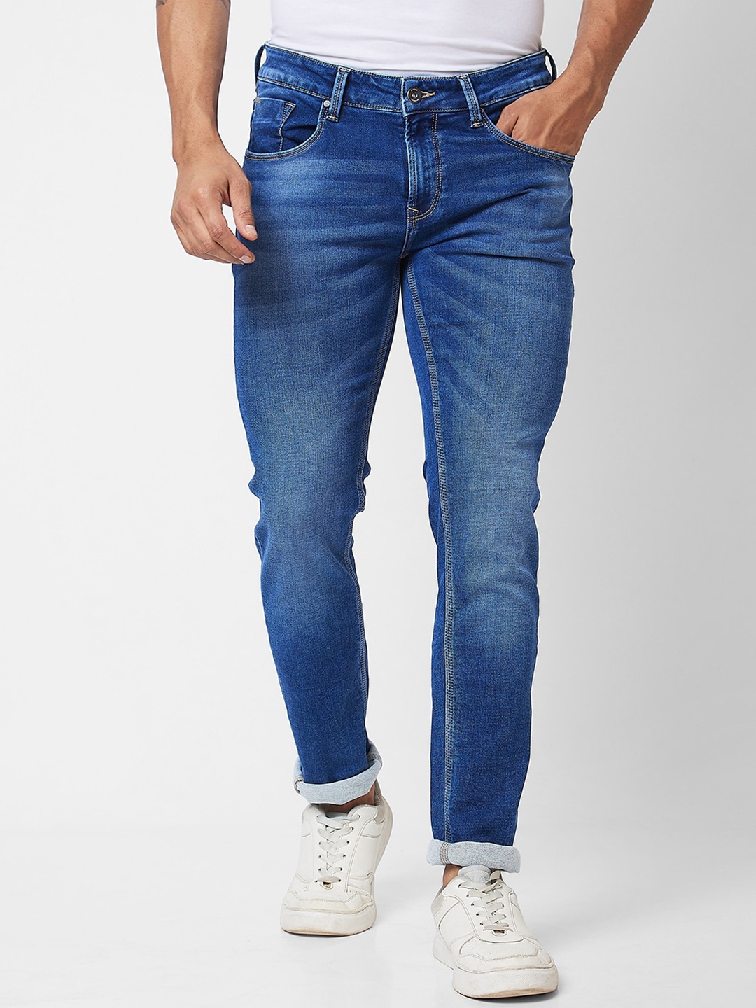 

SPYKAR Men Skinny Fit Low-Rise Clean Look Heavy Fade Stretchable Jeans, Blue
