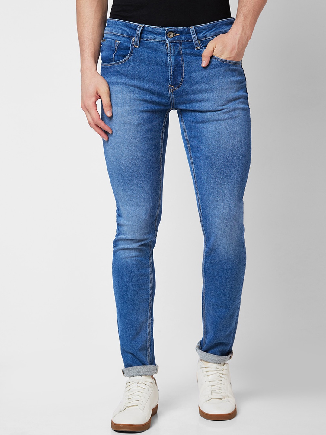 

SPYKAR Men Skinny Fit Low-Rise Heavy Fade Cotton Stretchable Jeans, Blue