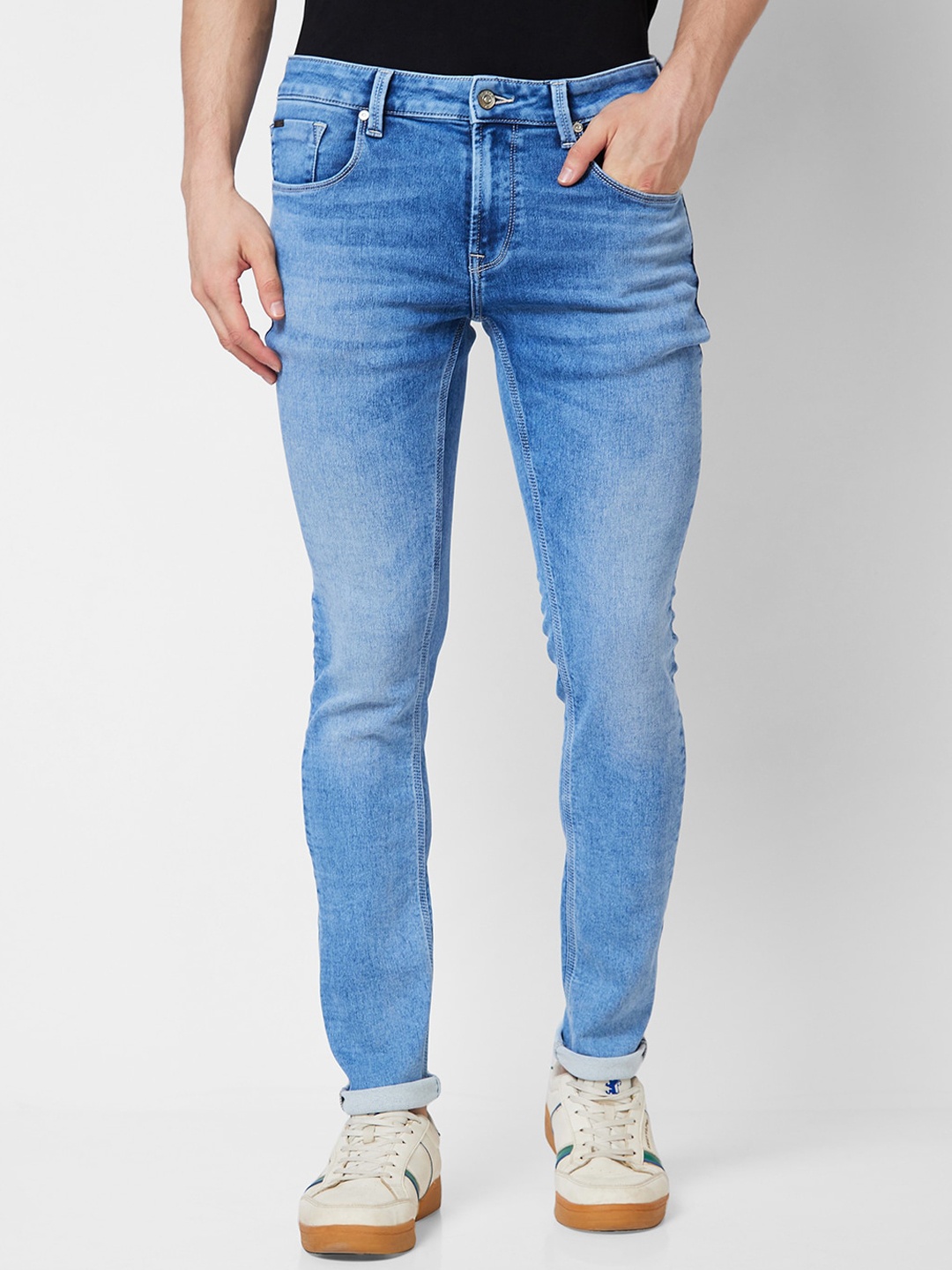 

SPYKAR Men Skinny Fit Low-Rise Cotton Heavy Fade Jeans, Blue