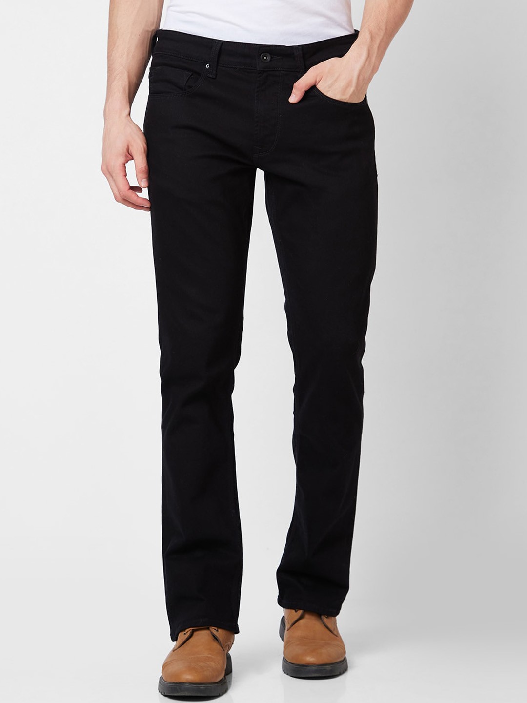 

SPYKAR Men Mid-Rise Bootcut Clean Look Cotton Jeans, Black
