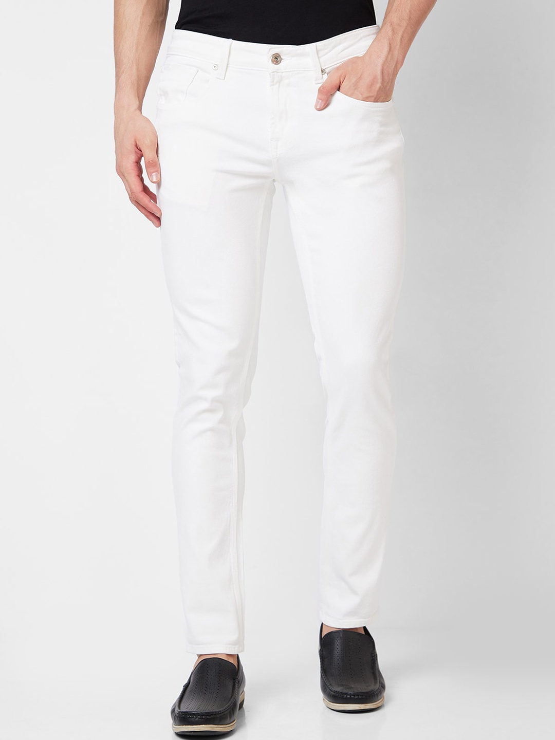 

SPYKAR Men Slim Fit Low-Rise Clean Look Stretchable Jeans, White