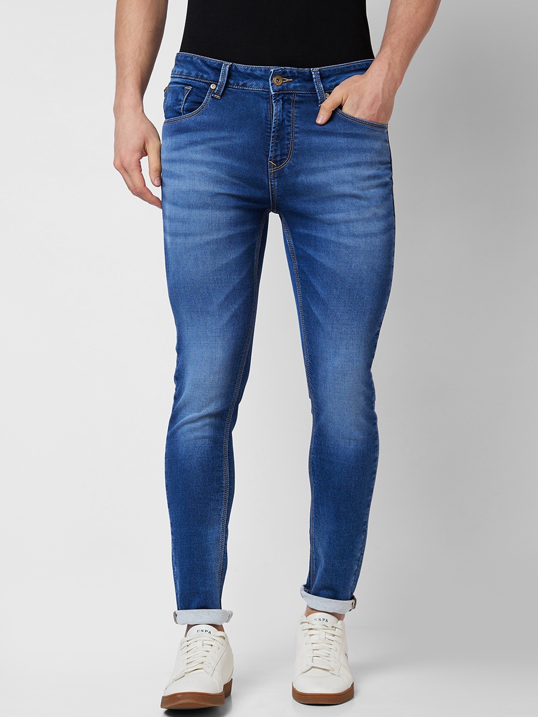 

SPYKAR Men Slim Fit Low-Rise Heavy Fade Clean Look Cotton Jeans, Blue