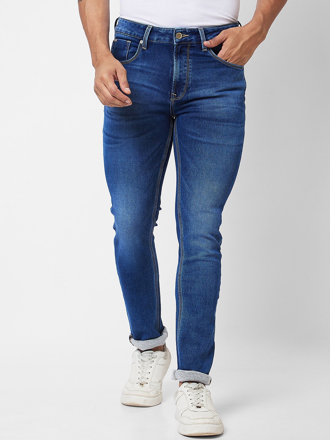 

SPYKAR Men Mid Rise Clean Look Heavy Fade Stretchable Jeans, Blue