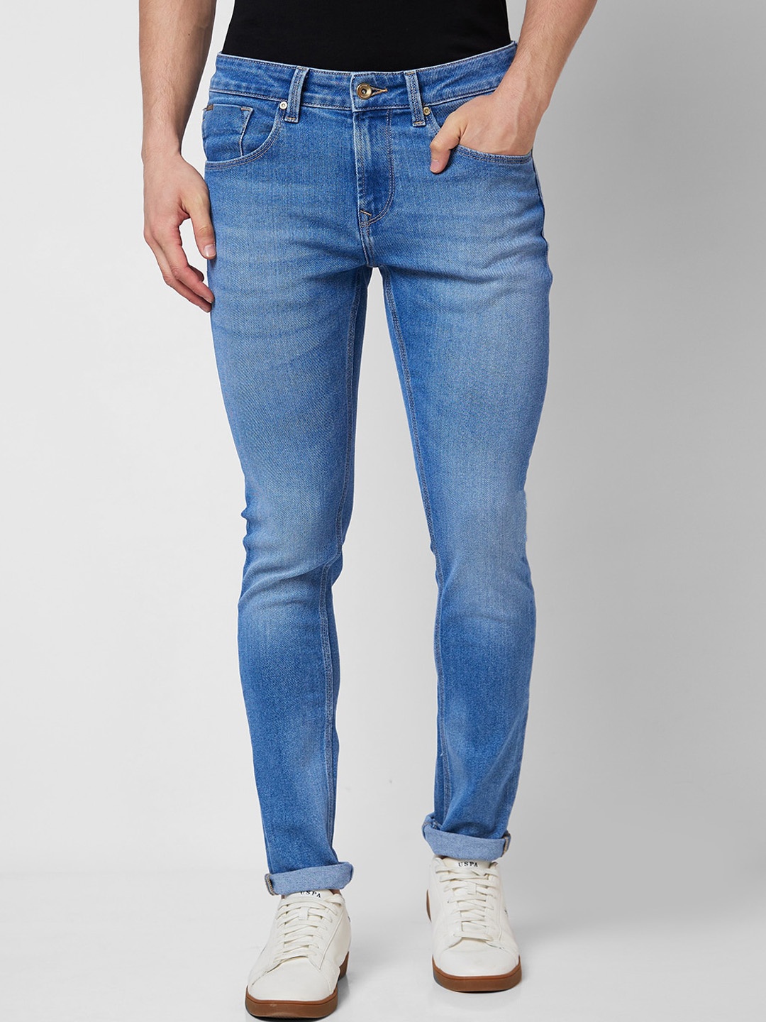 

SPYKAR Men Skinny Fit Low-Rise Heavy Fade Cotton Jeans, Blue