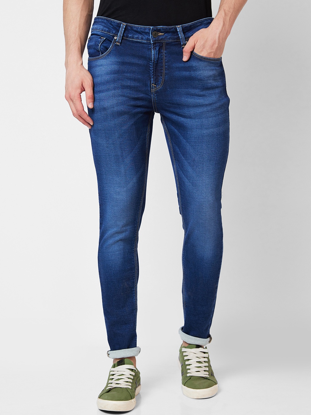 

SPYKAR Men Slim Fit Low-Rise Heavy Fade Cotton Stretchable Jeans, Blue