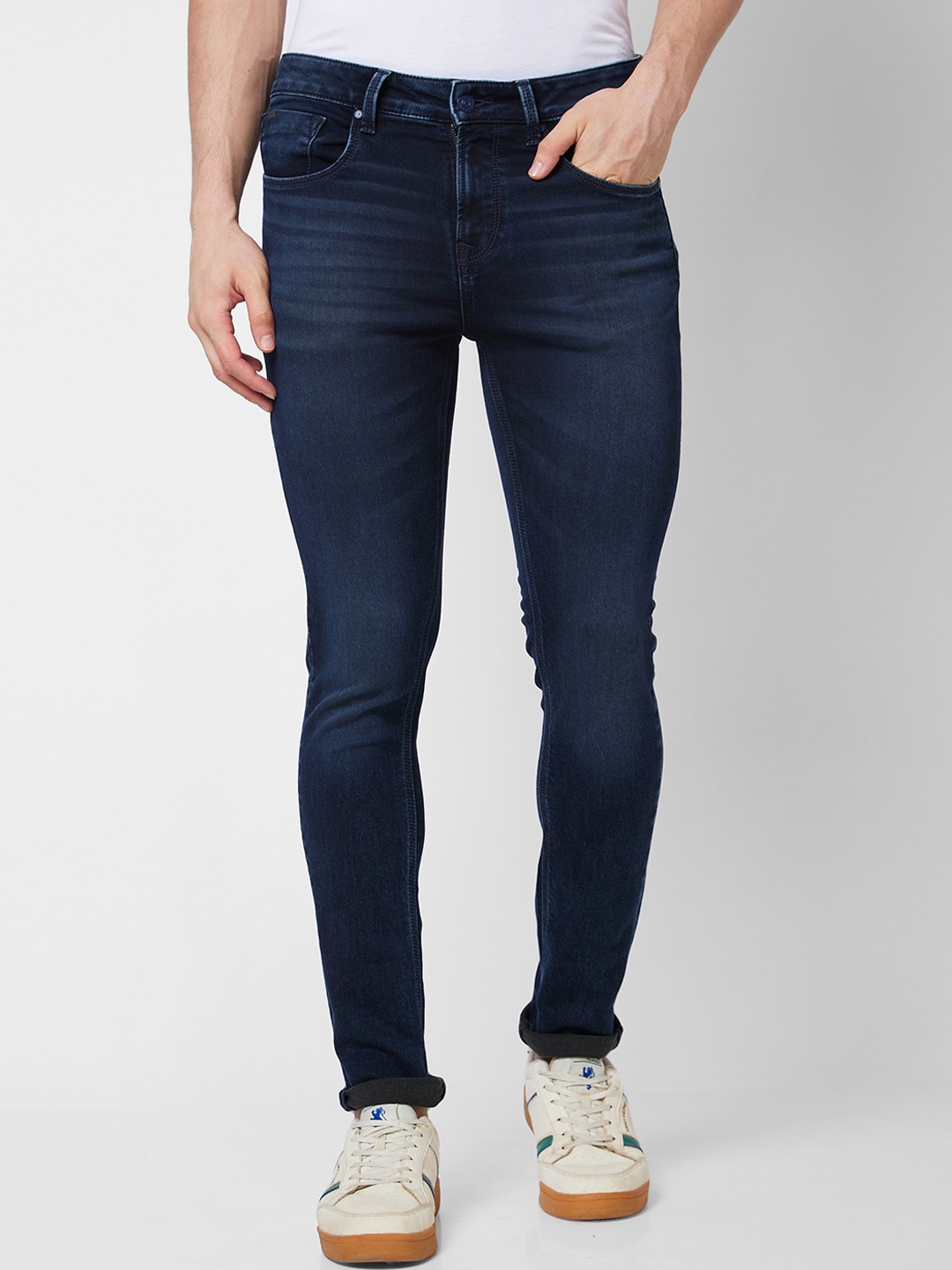 

SPYKAR Men Skinny Fit Low-Rise Light Fade Clean Look Jeans, Navy blue