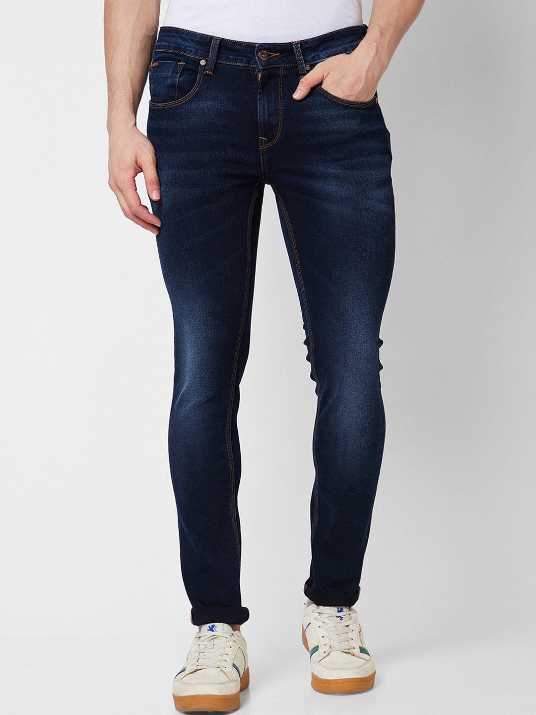 

SPYKAR Men Slim Fit Low-Rise Heavy Fade Clean Look Stretchable Jeans, Blue