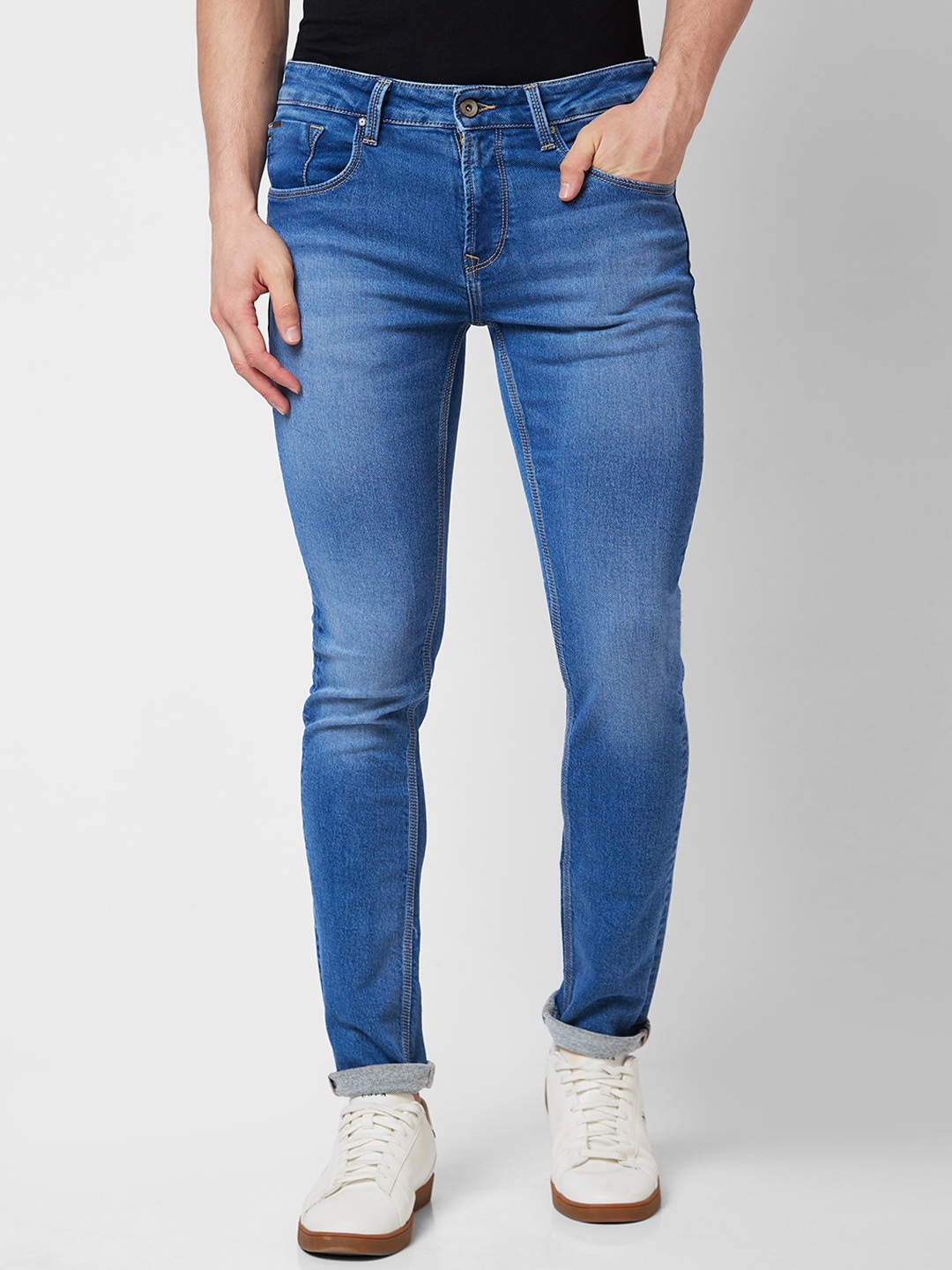 

SPYKAR Men Skinny Fit Low-Rise Clean Look Heavy Fade Stretchable Jeans, Blue