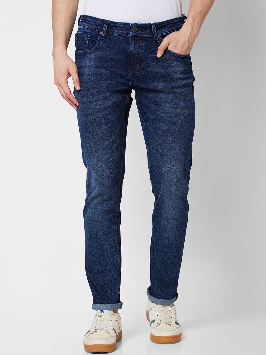 

SPYKAR Men Skinny Fit Low-Rise Clean Look Heavy Fade Stretchable Jeans, Blue