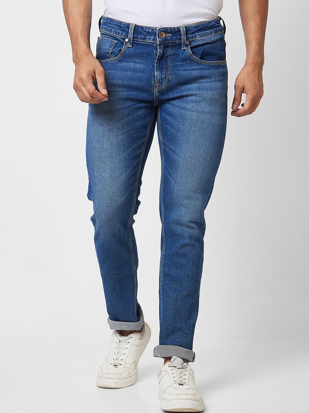 

SPYKAR Men Slim Fit Low-Rise Light Fade Clean Look Stretchable Jeans, Blue