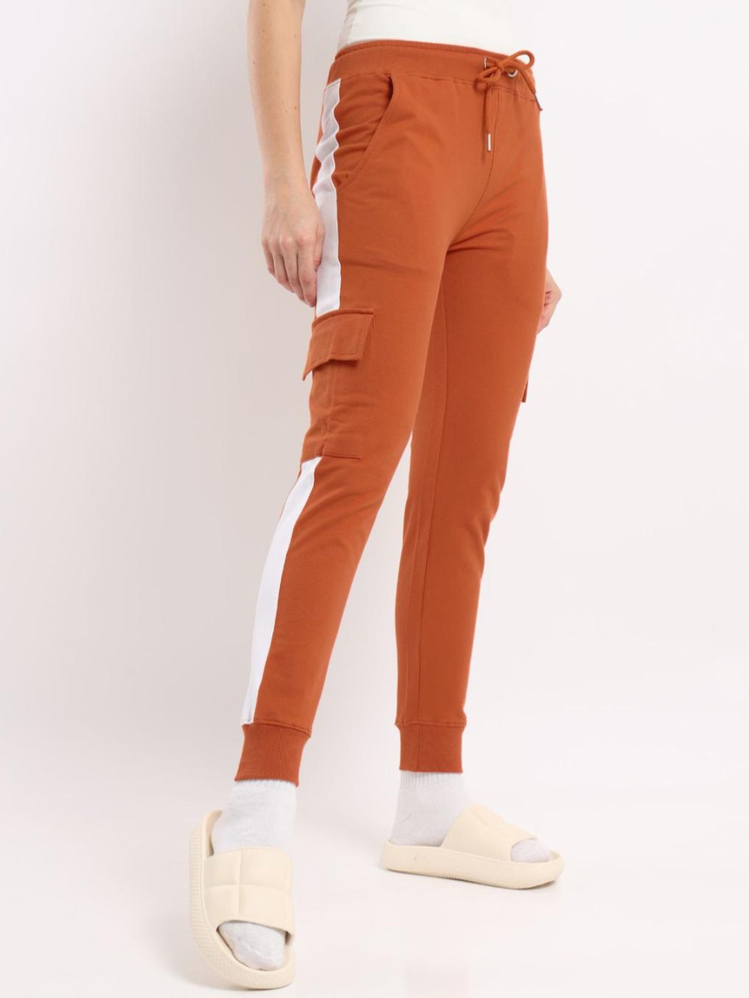 

NOBERO Women Cotton Track Pants, Orange