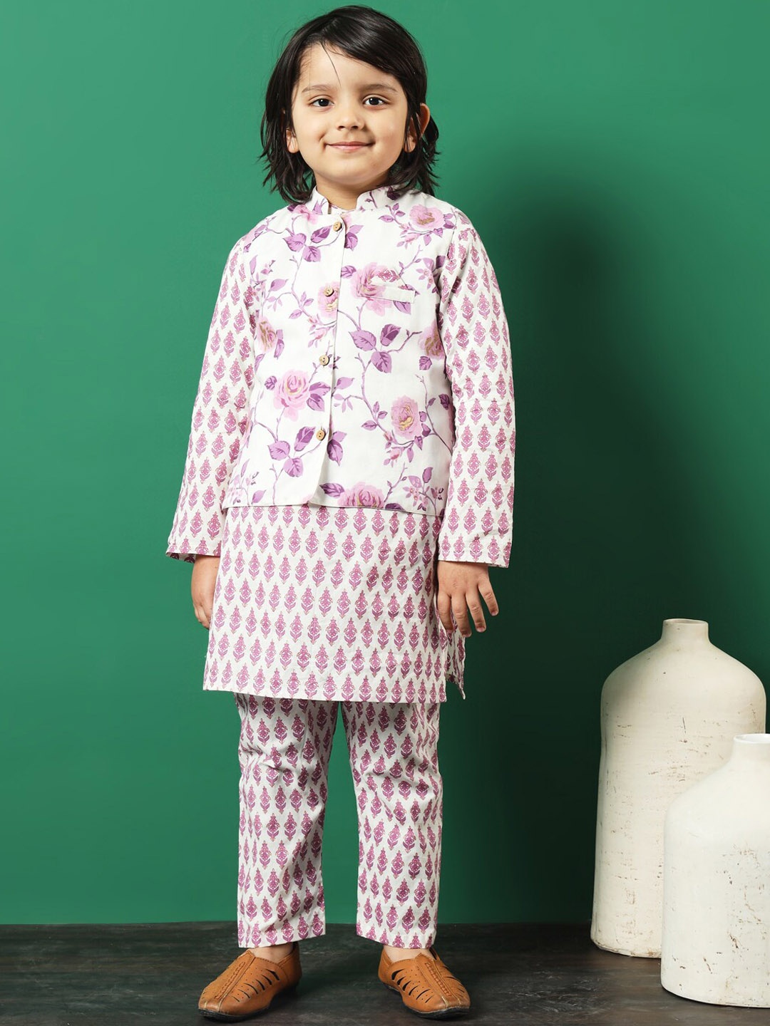 

Readiprint Boys Floral Printed Regular Pure Cotton Kurta with Pyjamas, Purple