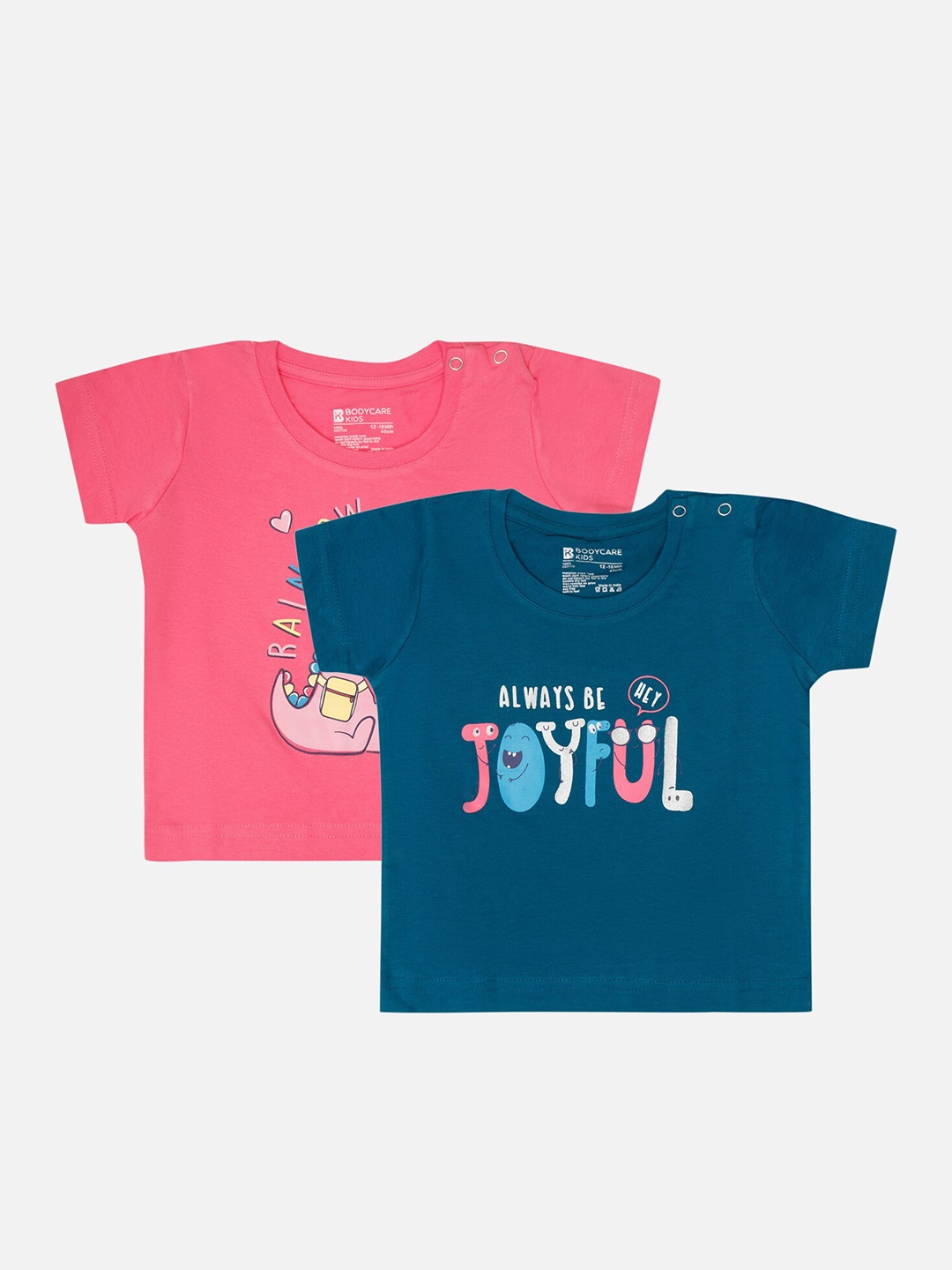

Bodycare Girls Pack Of 2 Typography Printed Cotton T-shirt, Pink