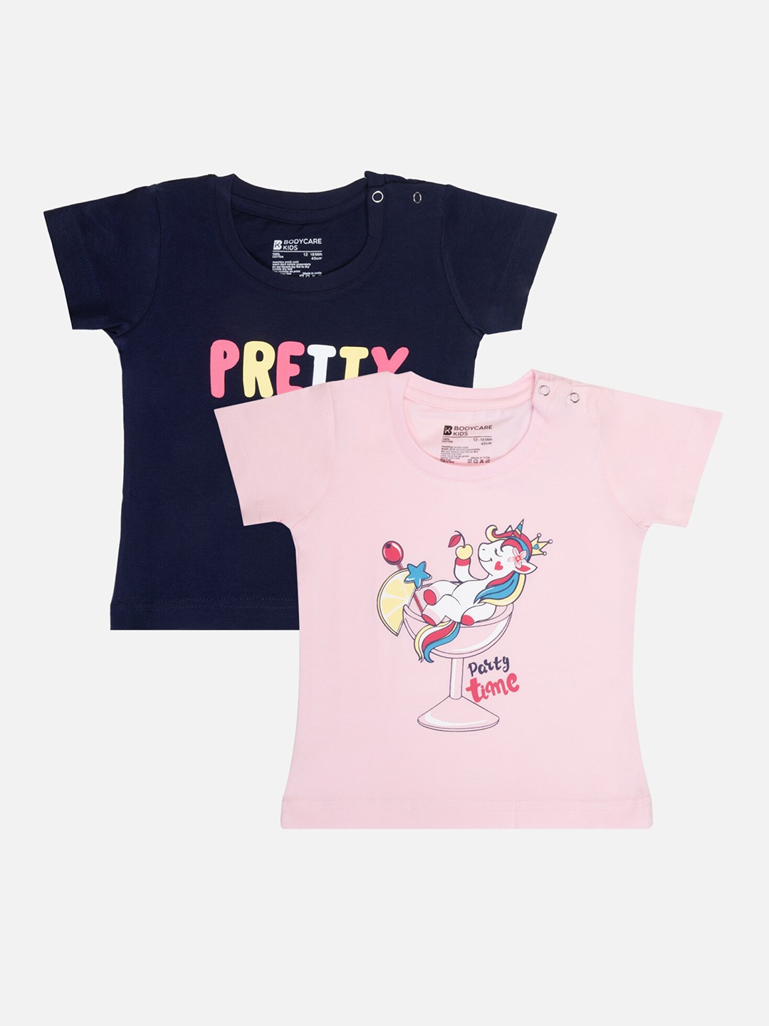 

Bodycare Girls Pack of 2 Printed Pure Cotton T-shirt, Navy blue