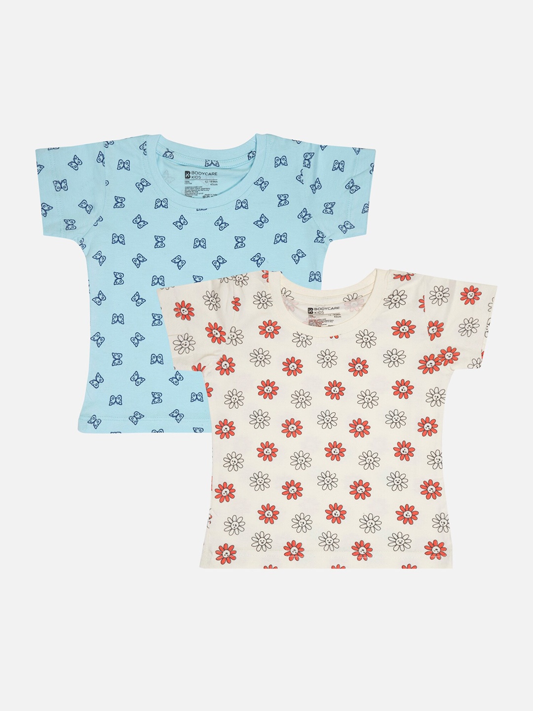 

Bodycare Girls Pack of 2 Conversational Printed Pure Cotton T-shirt, Blue