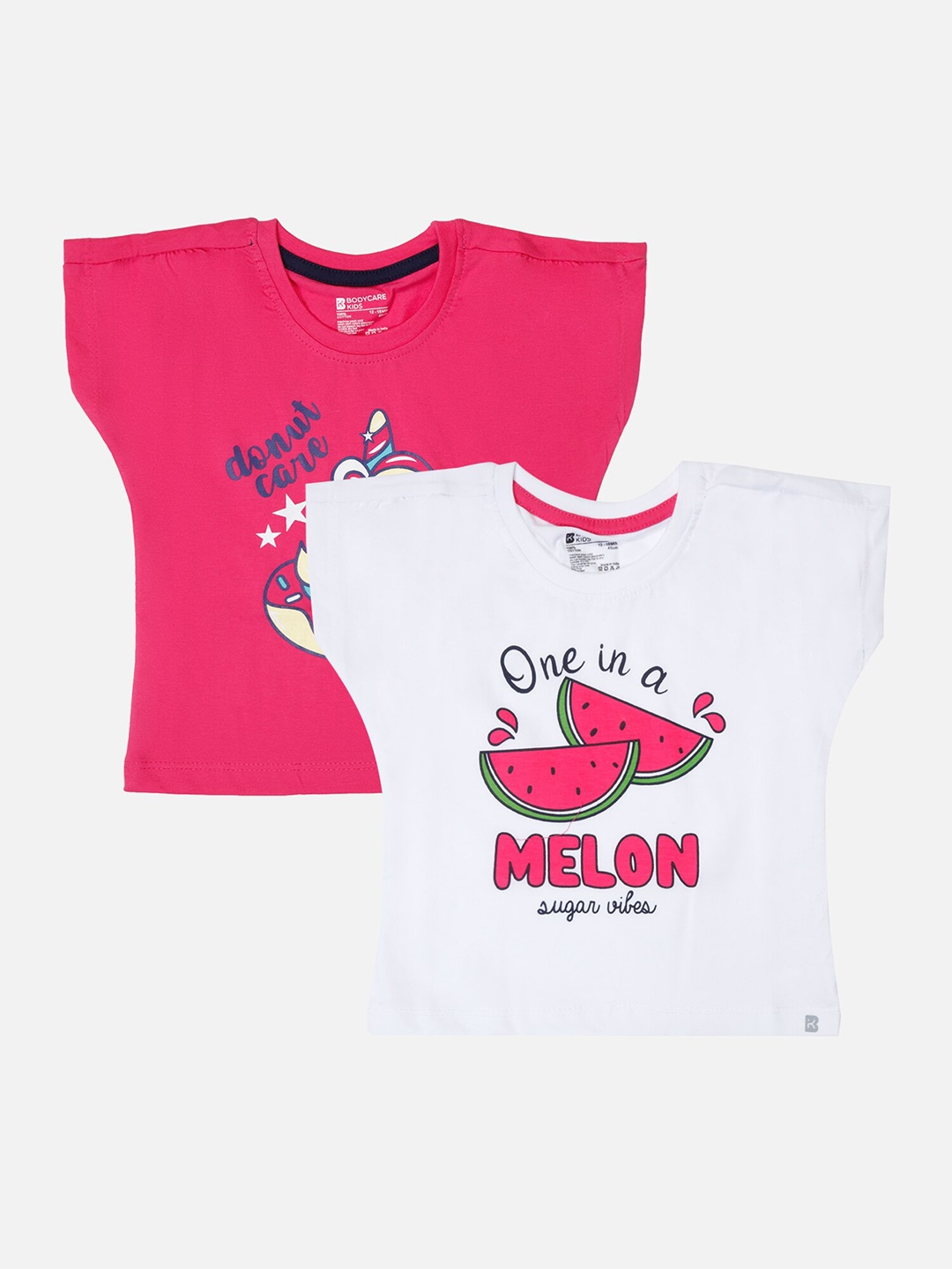 Bodycare Infant Girls Pack Of 2 Printed Extended Sleeves Cotton T-shirts, Pink