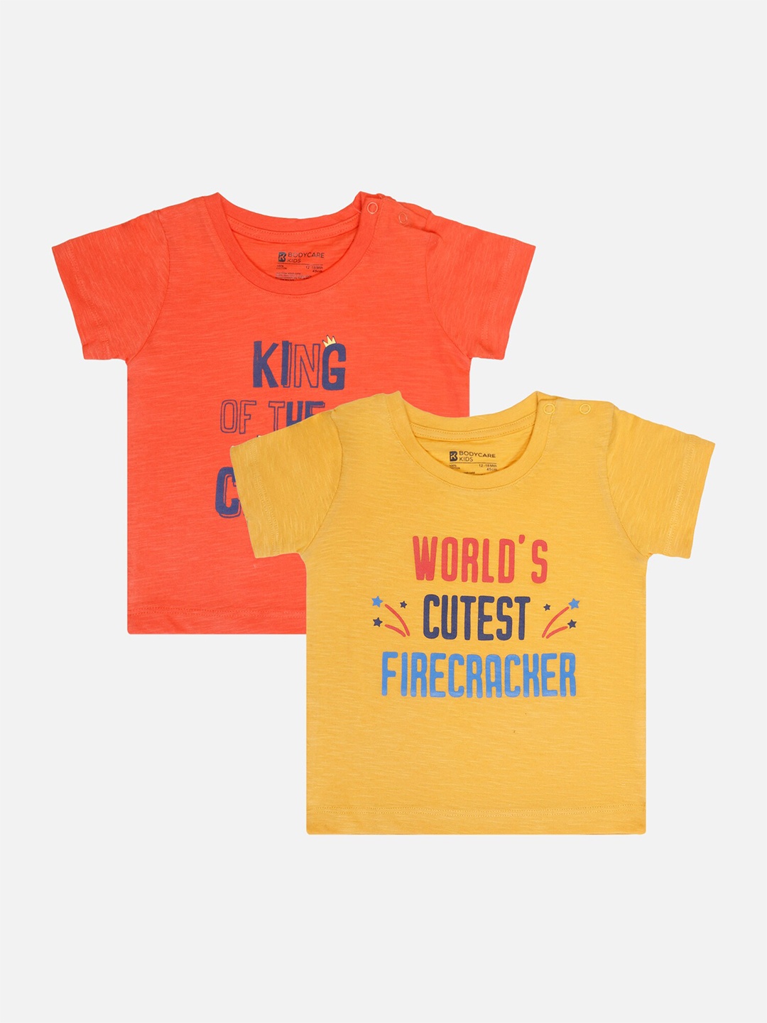 

Bodycare Boys Pack Of 2 Typography Printed Cotton T-shirts, Orange