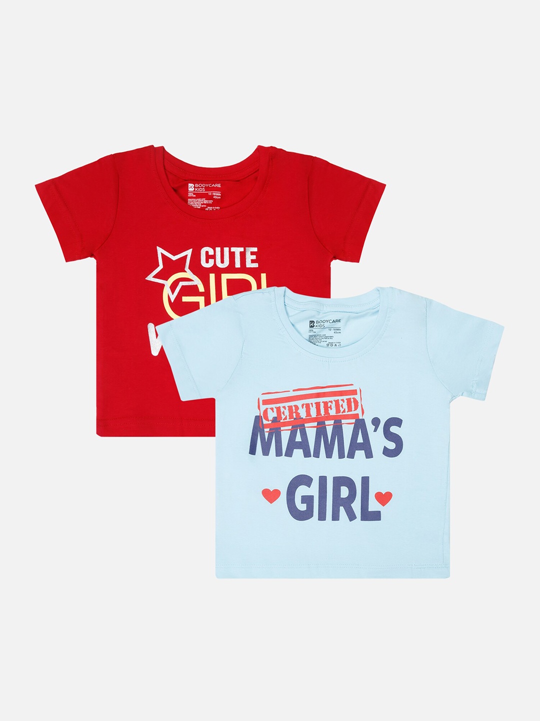 Bodycare Girls Pack Of 2 Typography Printed Cotton T-shirts, Red