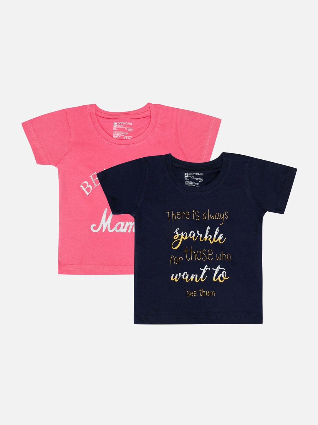 

Bodycare Girls Pack Of 2 Typography Printed Cotton T-shirts, Pink
