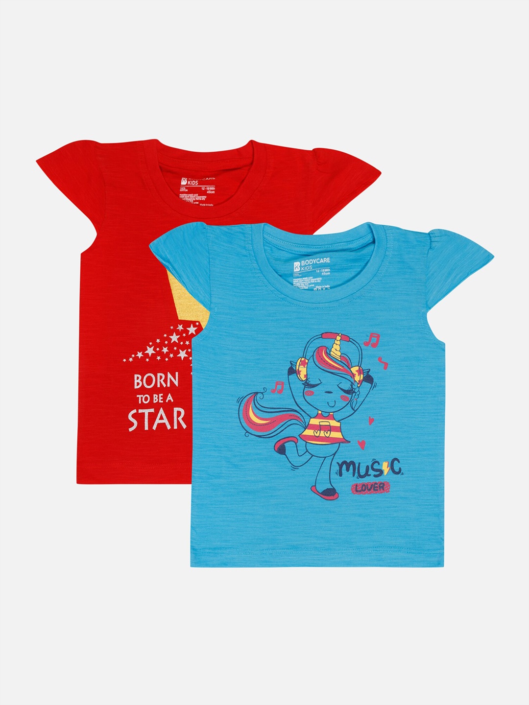 

Bodycare Infant Girls Pack of 2 Printed Cotton T-shirts, Red