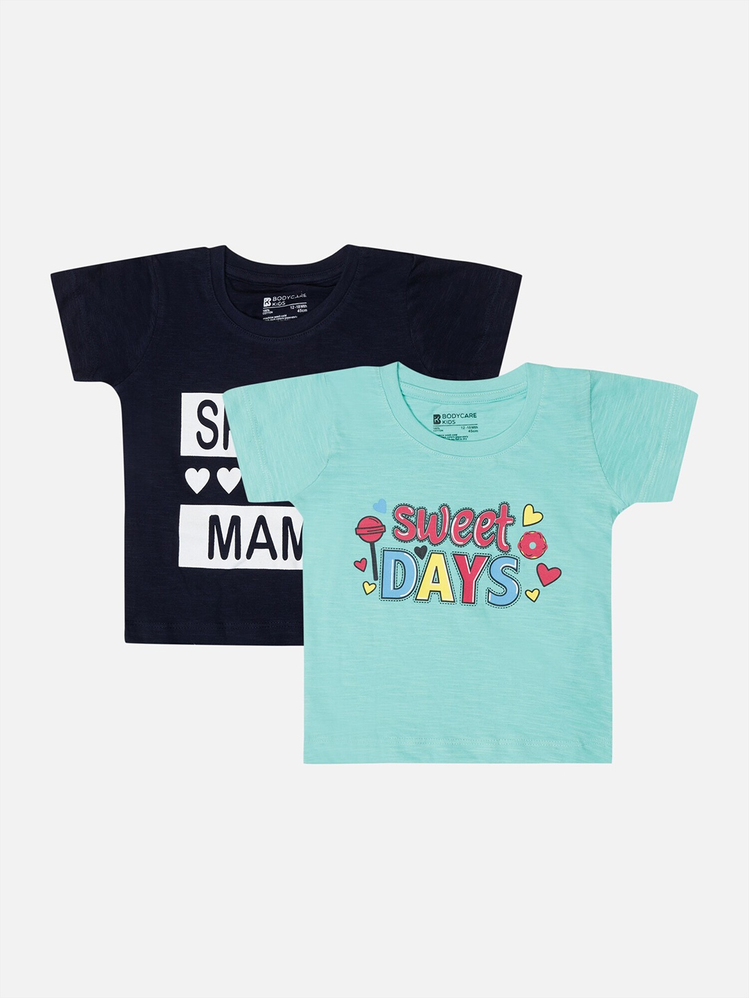 

Bodycare Girls Pack of 2 Printed Cotton T-shirts, Navy blue