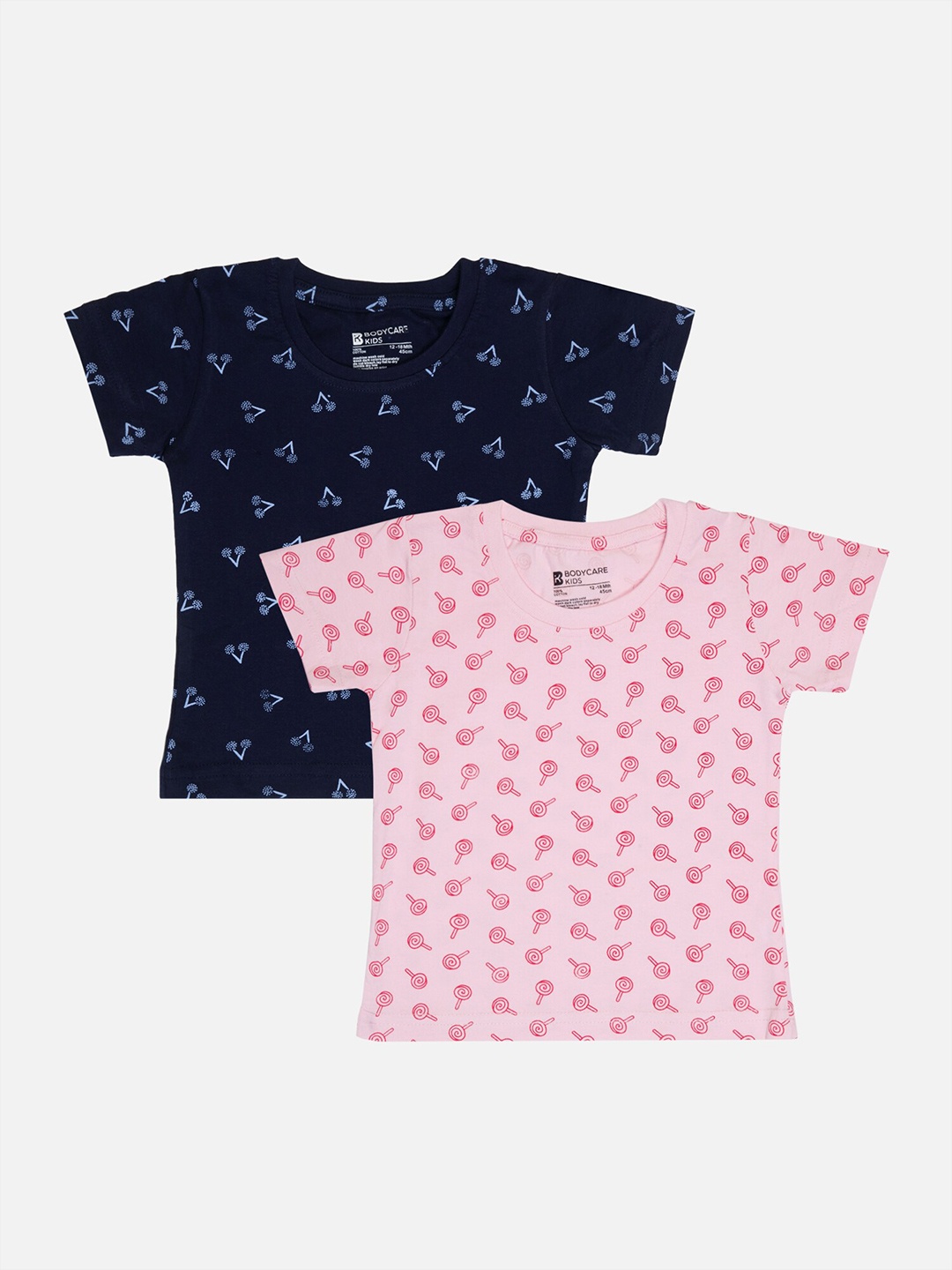 

Bodycare Infant Girls Pack of 2 Printed Cotton T-shirts, Navy blue