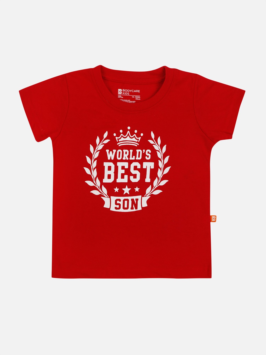 Bodycare Infant Boys Typography Printed Cotton T-shirt, Red