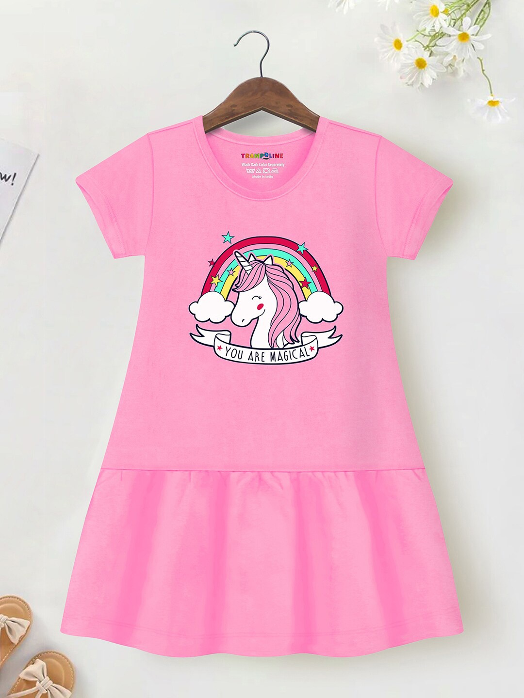 

Trampoline Girls Graphic Unicorn Printed Cotton A-Line Dress, Pink