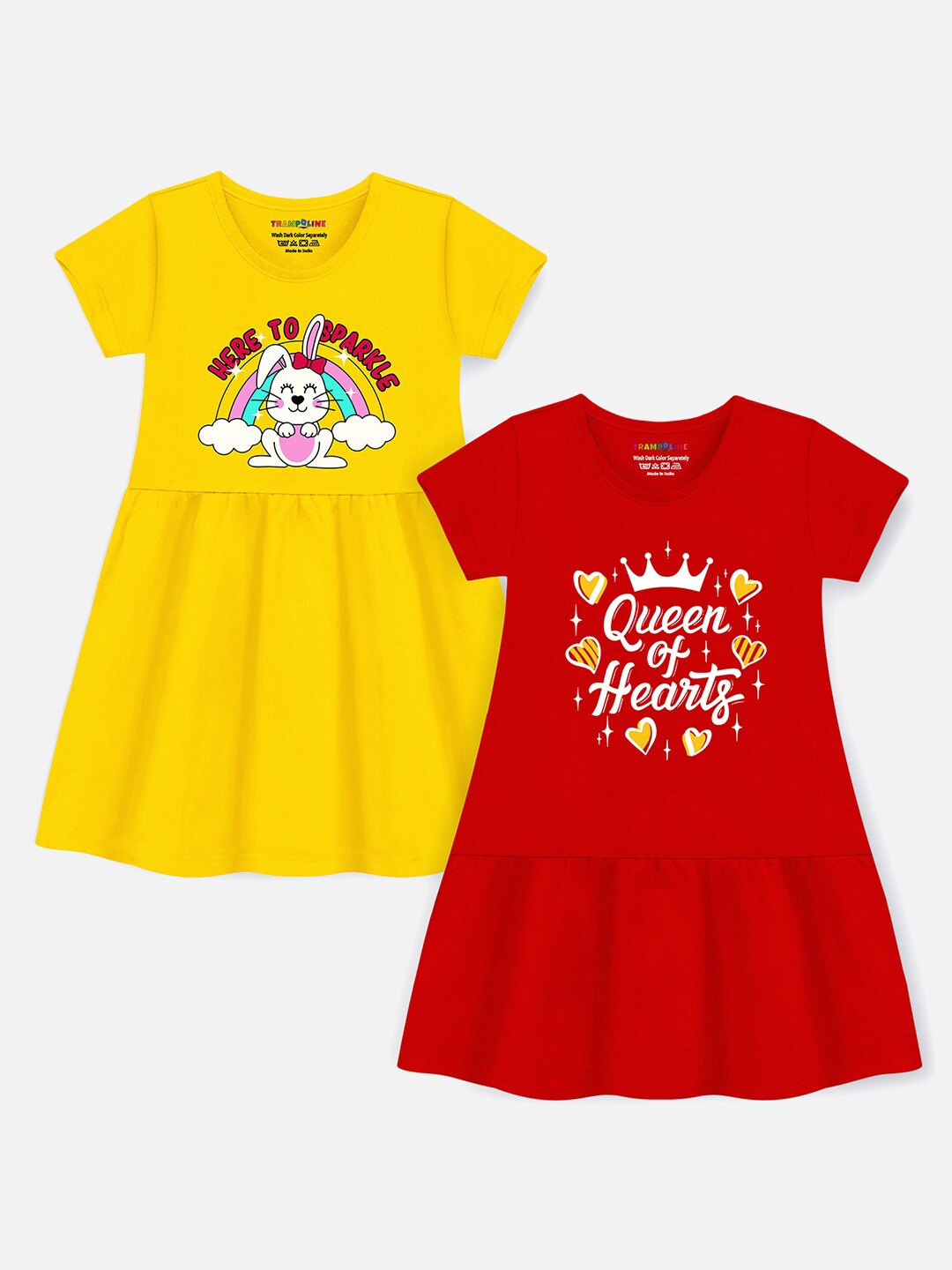 

Trampoline Girls Pack of 2 Graphic Printed Cotton Fit & Flare Dresses, Red