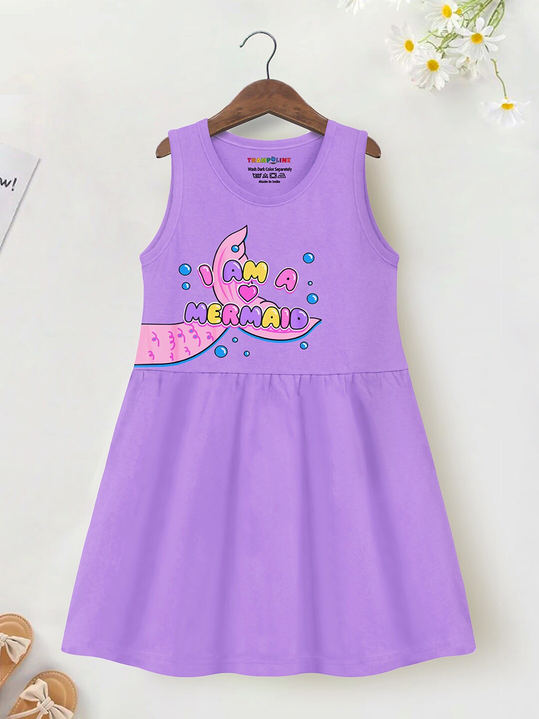 

Trampoline Girls Graphic Printed Cotton Fit & Flare Dress, Purple