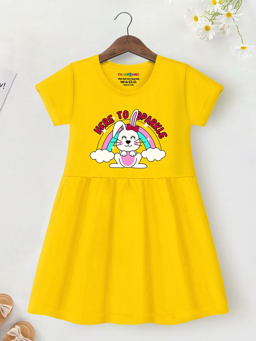 

Trampoline Girls Graphic Printed Cotton Fit & Flare Dress, Yellow
