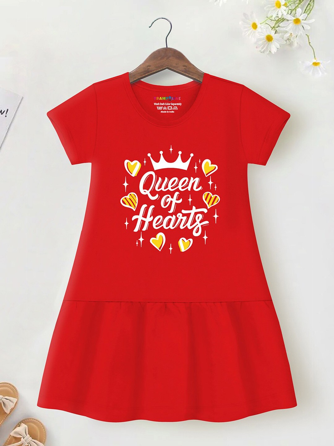 

Trampoline Girls Typography Printed Cotton A-Line Dress, Red