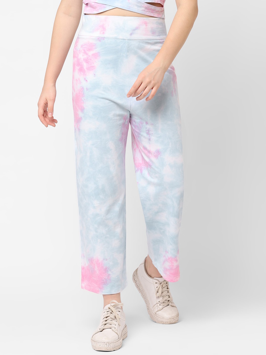 

Kraus Jeans Women Abstract Printed Slim Fit High-Rise Cotton Trousers, Pink