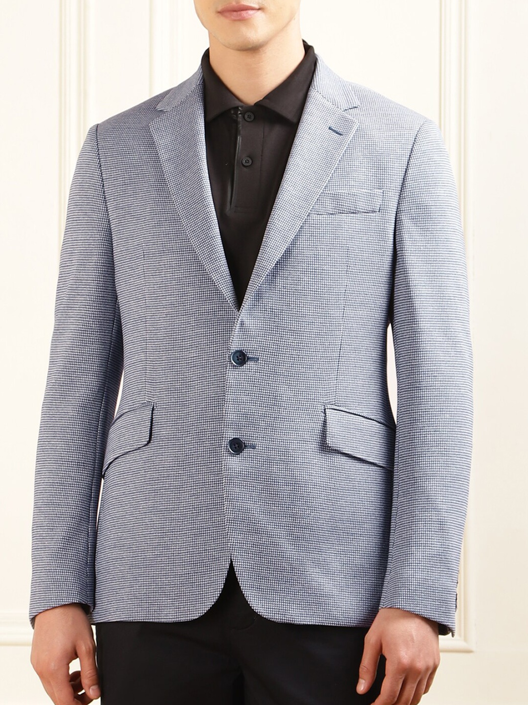 

HACKETT LONDON Puppytooth Pattern Single-Breasted Formal Blazers, Navy blue