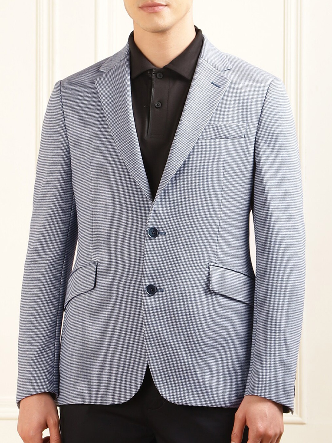 

HACKETT LONDON Puppytooth Pattern Single-Breasted Formal Blazers, Navy blue