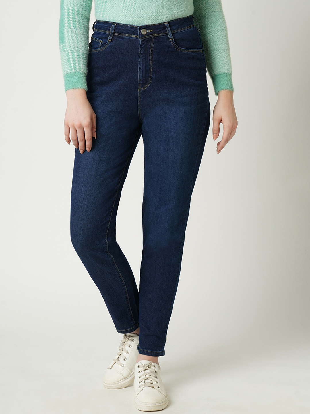 

Kraus Jeans Women Straight Fit High-Rise Light Fade Stretchable Jeans, Blue