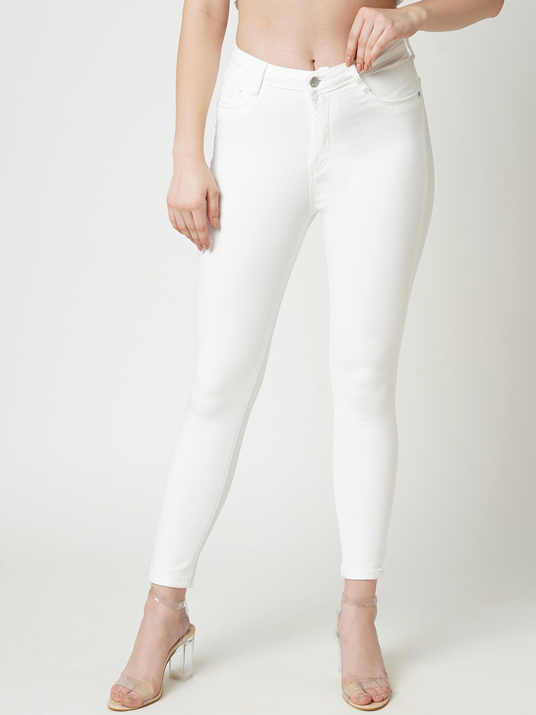 

Kraus Jeans Women Skinny Fit High-Rise Cropped Stretchable Jeans, White