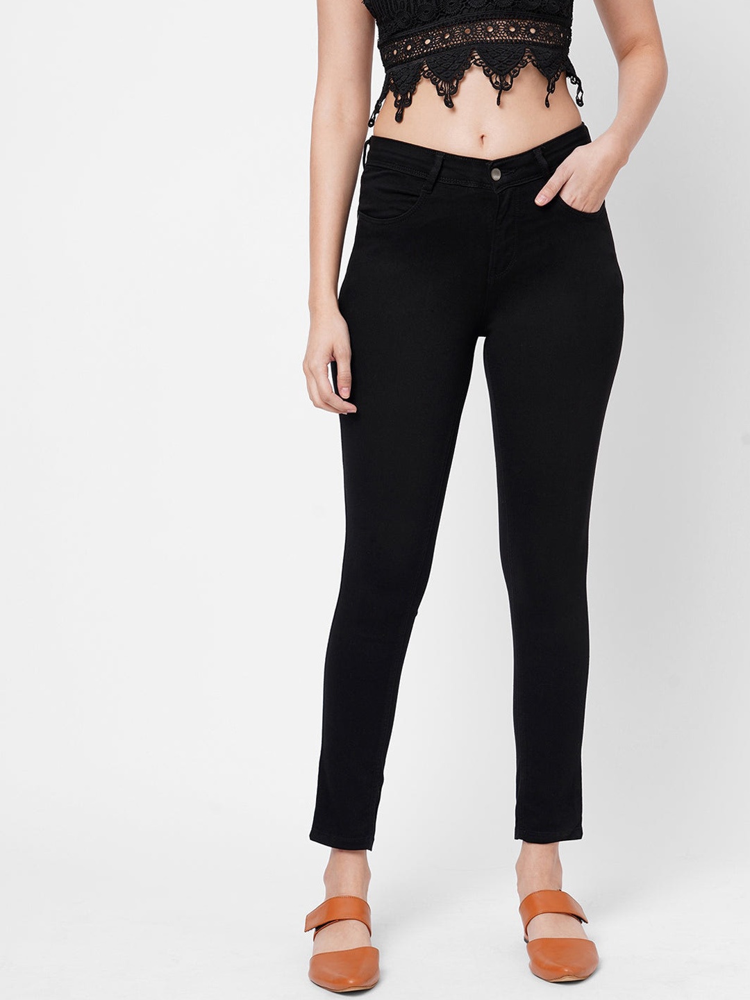 

Kraus Jeans Women Skinny Fit High-Rise Stretchable Jeans, Black