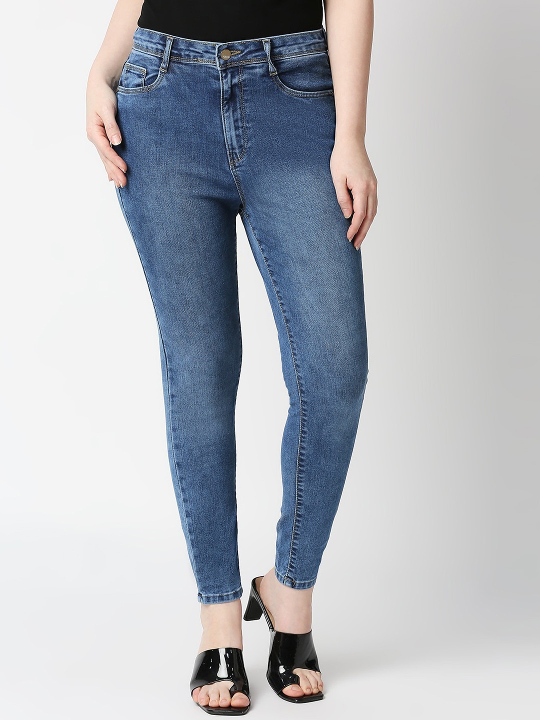 

Kraus Jeans Women Super Skinny Fit High-Rise Heavy Fade Stretchable Jeans, Blue