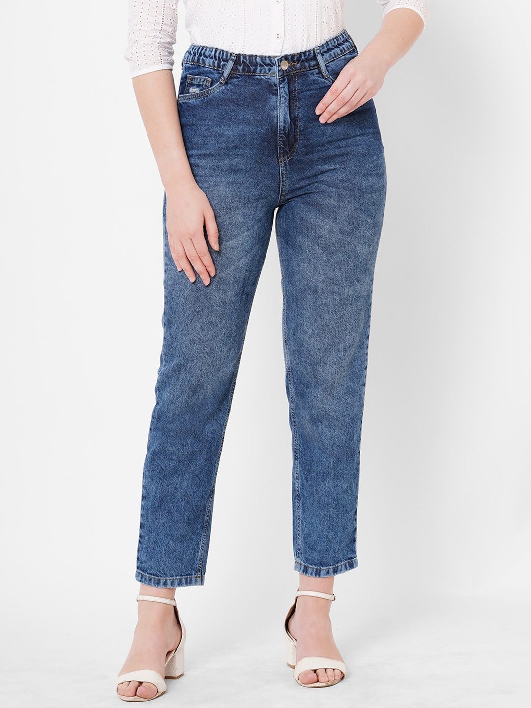 

Kraus Jeans Women Skinny Fit High-Rise Heavy Fade Pure Cotton Jeans, Blue